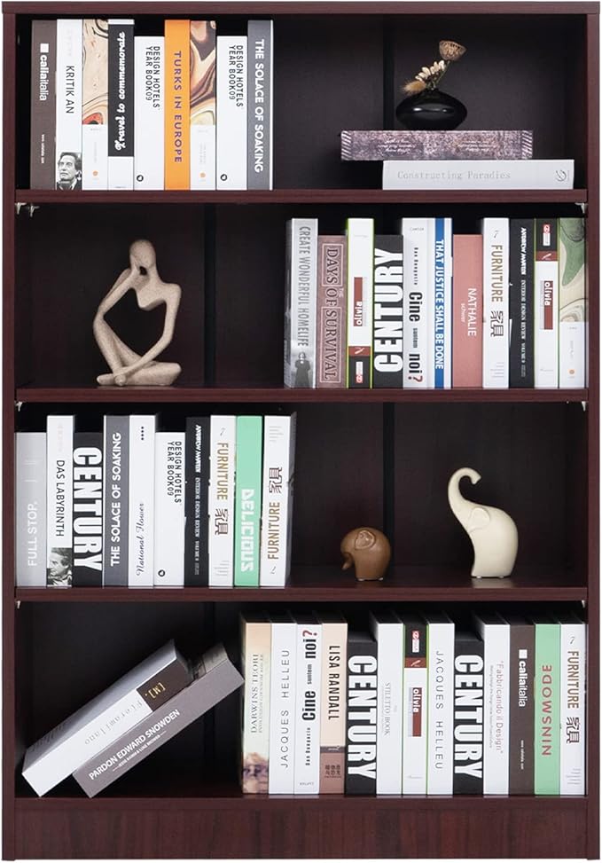 Farini Mahogany Bookshelf for Bedroom 4 Shelf Office Bookcase 48 Inches Tall Modern Wood Bookshelf for Living Room 4 Tier Wide Manga Bookshelf Library Bookcase