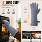 OZERO Welding Gloves: Upgraded Thicker 932°F Heat Resistant, Gray, 14 Inch | 1.2 mm Split Cowhide, Reinforced Palm, Long Cuff, for MIG TIG Stick Forge BBQ Grill Fireplace Fire Pit Wood Stove Oven