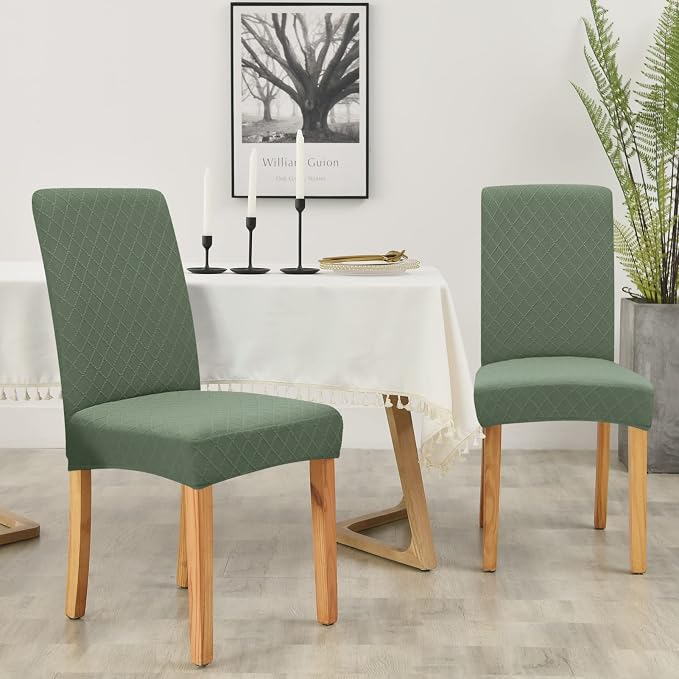 FORCHEER Chair Covers for Dining Chairs Set of 4,Jacquard Green Stretch Dining Room Chair Cover Kitchen Parsons Chair Slipcovers (Pack of 4, Jacquard Green)