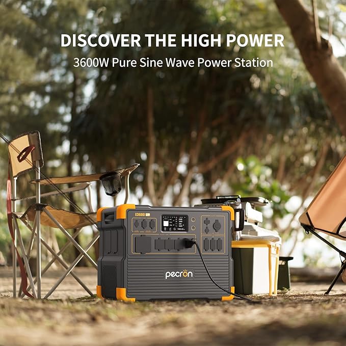 pecron Solar Generator E3600LFP 3072Wh with 6x300W Solar Panels, 5x3600W AC Outlets Portable Power Station, LiFePO4 Battery Backup Expanded to 15.36KWh, Power Station for Home Use, RV, Camping, CPAP