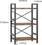 Conami Small Bookshelf, 3 Tier Industrial Bookcase, Bookcase Shelf Storage Organizer, Short Book Shelf for Bedroom, Living Room and Home Office, Vintage