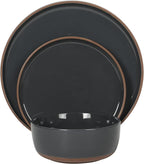 Gibson Elite Northrock Stoneware Dinnerware Set, 16-Piece Service for 4 Plates and Bowls Set – Charcoal Blue Dishes with Hand-Painted Terracotta Base