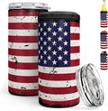 American Flag Can Cooler 12oz - Travel Mug Cups - Stainless Steel Insulated for All - Tumbler Cans Koozie, Gift for Birthday, Christmas