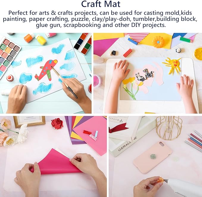 Gartful 2 Pack Silicone Crafting Mats, 15.7" x 11.8" Silicone Mat For Crafts, Large Heat Resistant Sheet For Jewelry Casting, Epoxy Resin, Wax Seal, Drawing, Countertop Protector, Placemat,Translucent