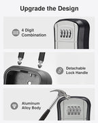 Puroma Key Lock Box Outdoor 4 Digit Code Combination Lockbox House, 8 Gray | For Contractors Guest Realtor Storage Keys, Portable, Home Wall Mount, Resettable, Combination, Weatherproof, High-capacity