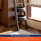 DIYHD 108" Rolling Library Ladder with Handrail, 4FT Sliding Rail, Black | 9-Step lightweight ladder with space-saving upright storage, Telescopic top hooks, Locking bottom rollers, 300lbs capacity
