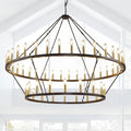 60 Inch Farmhouse Wagon Wheel Chandelier, 2 Tier 54-Lights Round Chandelier for Living Room, Rustic Black and Gold Chandelier, Extra Large Foyer Chandeliers for High Ceilings, for Staircase, Entryway