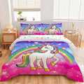 Aimuan Girls Unicorn Comforter Set 3 Pieces Pink Purple Bedding Set with Rainbow Star Galaxy Stars Fantasy Children Room Decor Soft Reversible Bed Sets for Boys/Girls/Teens (Pink-Purple Twin3Pcs)