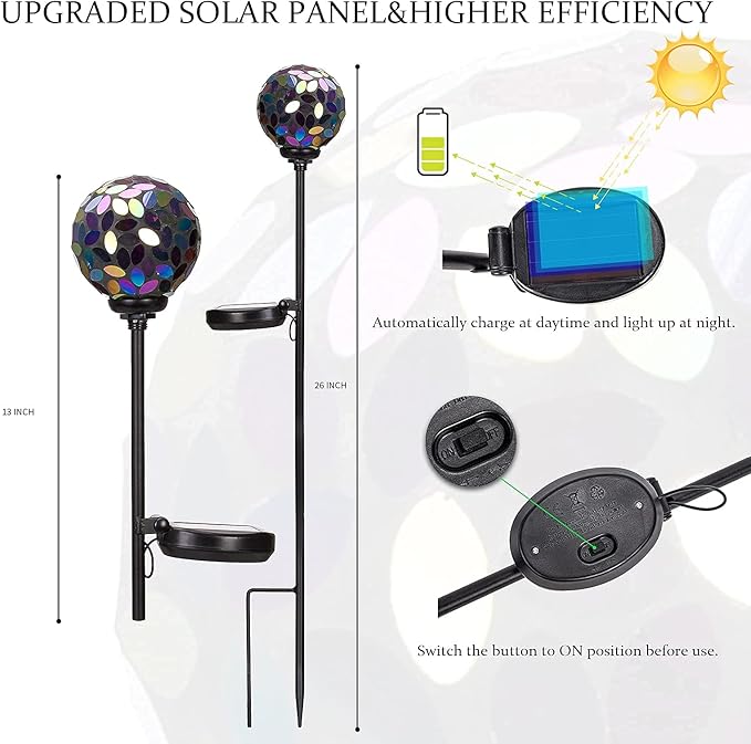 VCUTEKA Solar Lights Outdoor Decorative - Mosaic Solar Garden Light Waterproof LED Pathway Stake Light for Landscape Lawn Patio Yard Decoration, 1 Pack