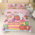 Kawaii Bear Comforter Full,Pink Bear Comforter Set for Kids Teens Girls,3Pcs Bedding Set Printed Comforter with 2 Pillowcases,Down Alternative,Soft and Lightweight，Full Size