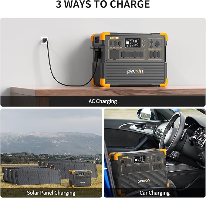pecron Portable Power Station 3072Wh E3600LFP with 4xEP3000-48V(3072Wh) Expandable to 15360Wh, 5x3600W AC Outlets Power Station, LiFePO4 Battery Backup Solar Generator for RV, Camping, CPAP, Emergency