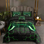 5 Pieces Gaming Bedding Set for Boys Gamer Comforter Set Twin Size,Video Game Comforter for Kids Teen 3D Gaming Geometric Microfiber Bedding Sets 5 Pieces Bed in A Bag Sets H50021,Twin