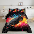 Erosebridal Hockey Bedding Set for Teen Boys Kids Winter Sports Full Comforter Set Grunge Hippie Tie Dye Ball Bed Comforter Sets Red Blue Fire and Water Lightning Quilt Duvet Insert 2 Pillow Cases