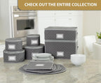 Stack Store Plus More China Storage Quilted Case for Dessert Plate, Bowls, Small Plate or Saucer - 8" W x 6" H - Gray - Includes 12 Felt Separators