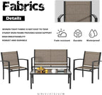 Greesum 4 Pieces Patio Furniture Set, Outdoor Conversation Sets for Patio, Lawn, Garden, Poolside with A Glass Coffee Table, Brown