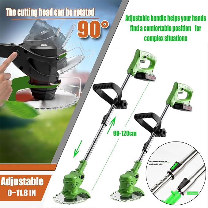 21V String Trimmer Cordless Battery Powered Weed Wacker, 2 X 2.0Ah Battery and a Charger, Brush Cutter Lawn Mower Edger Lawn Tool for Garden and Yard