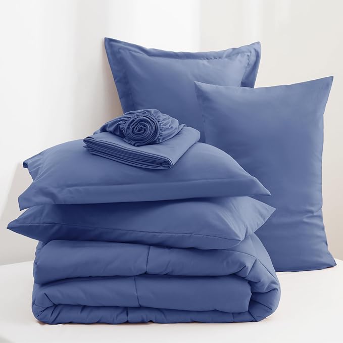 Bedsure Infinity Blue Twin Comforter Set - 5 Pieces Solid Twin Bed in a Bag, Twin Bed Set Infinity Blue with Comforters, Sheets, Pillowcase & Sham