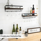 Mkono Wall Mounted Wine Rack Set of 2 Wood Rustic Wine Bottle Glass Floating Shelves with Stemware Hanger Modern Plants Photos Wine Display Storage Holder for Kitchen Dining Room Bar, 17 Inch | Space Saving, Stem Hanger, Floating Design, Store Wine Bot...