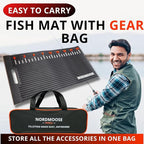 Fish Fillet Mat with Storage Bag and Fish Ruler Decal. Large 28""x14"" Nonslip Fish Cleaning Mat that Grips the Fish - Durable & Easy to Clean, Portable Fish Cutting Board, Black