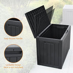Modern-Depo 45 Gallon Waterproof Storage Deck Box Patio Furniture Organization Container with Lockable Lid, PP Outdoor Side Table for Garden, Yard, Poolside, Black