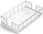 Wican Marble Guest Towel Holder Tray for Bathroom, Napkins Holder | Powder Room Dining Table Wooden Basket for Disposable Paper Hand Towels, Silvery and Marble White