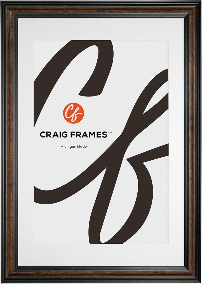 Craig Frames 24x36 Walnut Wood Picture Frame with Mat, Matted to 20x30 | Shatter resistant acrylic, white mat included, gallery wall decor, made in the USA