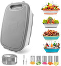 Gintan Camping Cutting Board, 9-in-1 Collapsible Chopping Board with Colander, Outdoor-Kitchen Vegetable Washing Basket for Campers, Camping Gifts Camping Accessories for RV Campers (Gray)