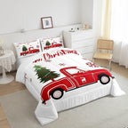 Christmas Tree Comforter Set Twin Size Red Truck Bedding Set Boys Girls Red Xmas Gift Snowflakes Comforter for Teens Bedroom Decor Elk Deer Christmas Decorations Bedding Duvet Set