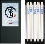 Porcelain Chopsticks Set of 5 Pairs, Reusable Bone Ceramic Chopsticks, Dishwasher Safe, Non-Slip Design, Elegant Gift Box for Family or Restaurant Use (peony)