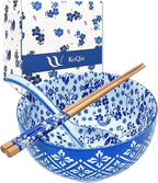28Oz Ceramic Ramen Noodle Pho Bowl Set with Chopstick&Spoon&Gift box | Lead & Cd Free, Food Safe, Microwave/Oven/Dishwasher Safe, Matching pattern set, foam packed, ideal all-occasion gift