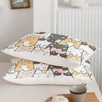 Kawaii Cat Comforter Twin Size,Cats Comforter Set for Kids Teens Girls Boys,3Pcs Bedding Set Printed Comforter with 2 Pillowcases,Down Alternative,Soft and Lightweight，Twin Size