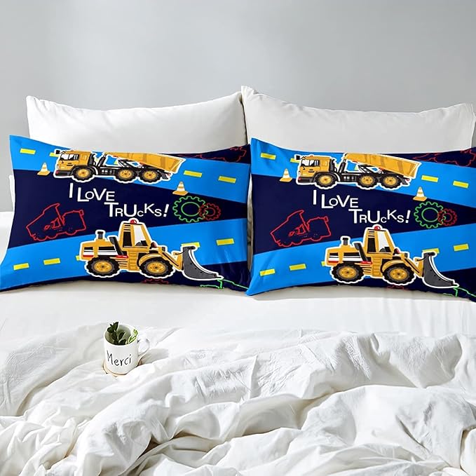 Truck Comforter Set Boys Twin Bedding Sets Kids Excavator Equipment Truck Down Comforter Construction Vehicle Quilt Duvet Set Cartoon Machinery Truck Gear Duvet Set Bulldozer Tractor Cars,Colorful