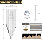 Flashing God 40''X120 High Ceiling Chandelier Crystal Raindrop Gold Chandeliers Staircase Large Chandelier Villa Entrance Foyer Pendant Light Foyer High Ceiling Light 15 GU10 Bulb Dimming