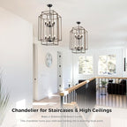 30" Black Farmhouse Chandelier, 10-Light Foyer Lighting Fixtures, Lantern Tiered Pendant Light Fixtures, Metal Wood Grain Finish Rustic High Ceiling Chandelier for Dining Room Entryway Staircase