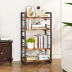 Bookshelf, 4 Tier Stackable Bookcase, Adjustable Industrial Book Shelf Storage Organizer for Desktop, Living Room, Bedroom, Office(Rustic Black and Brown)