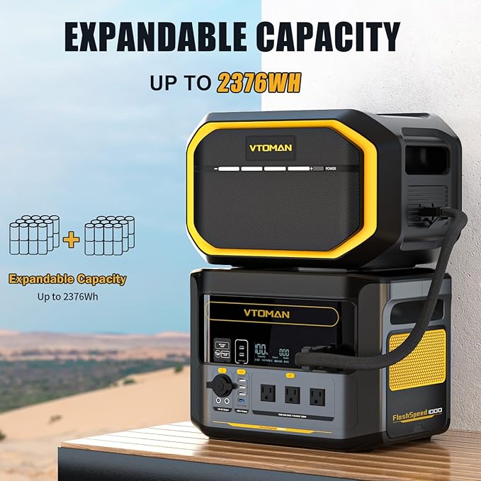 VTOMAN FlashSpeed 1000 Portable Power Station, 828Wh LiFePO4 Battery Solar Generator with Expandable Capacity 2376Wh, 1H Fast Charging(0-80%), 2000W Peak for Home Backup, Camping, Power Outages