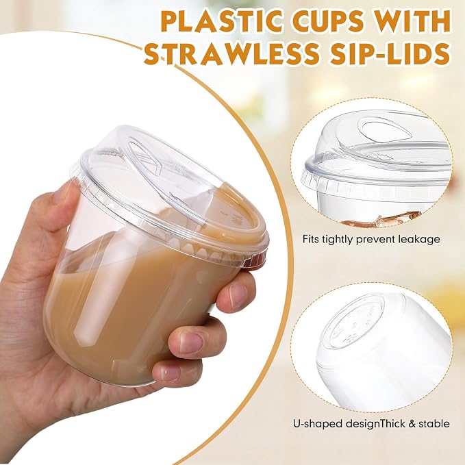 Ziliny 50 Sets Clear Plastic Coffee Cups with Sip Lids, Disposable Plastic PET Crystal Cups for Iced Coffee, Smoothie, Cold Beverage, Drink Shops and Party Catering (Clear,10 oz)