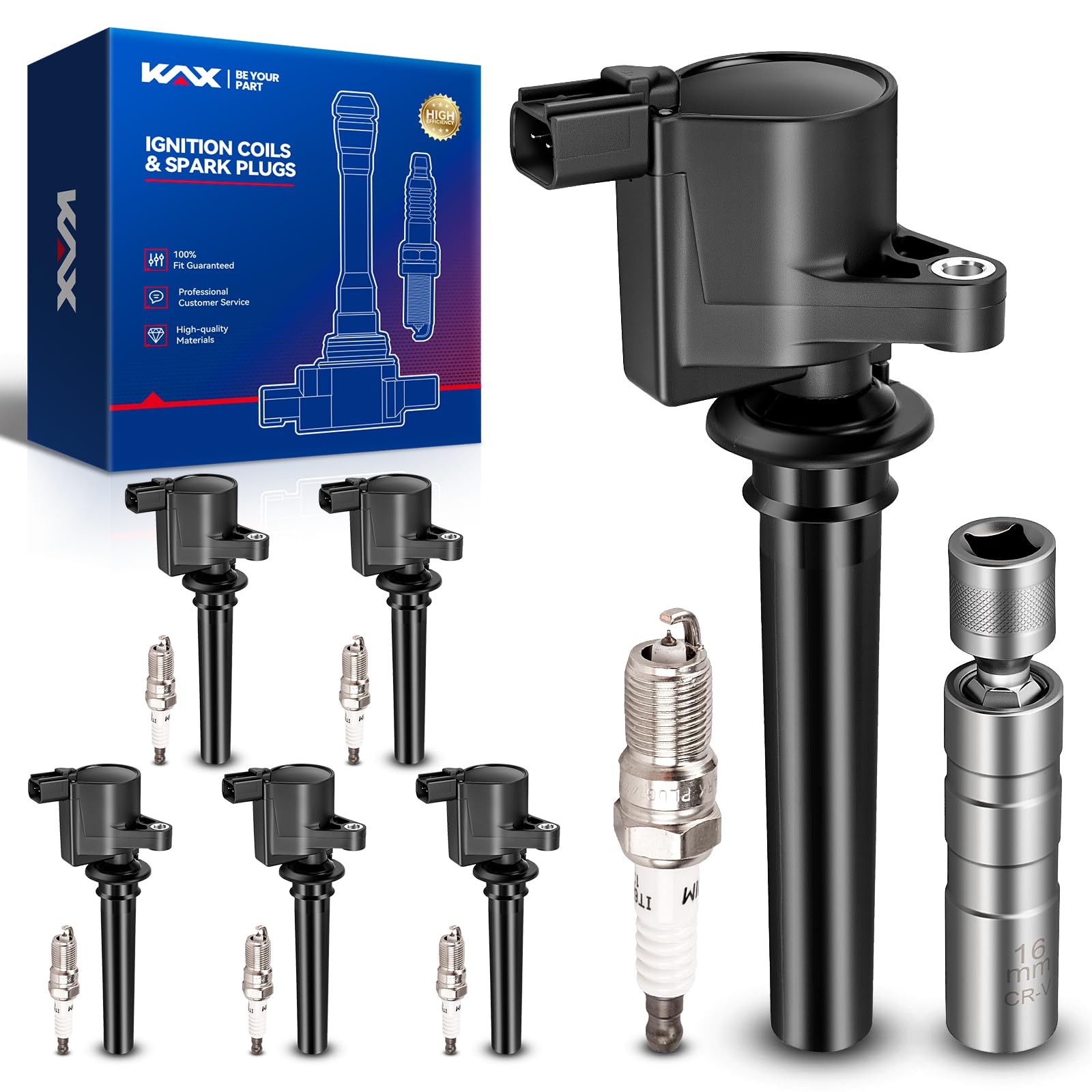 KAX Set of 6 Ignition Coil Pack & Iridium Spark Plugs w/Tool for Ford Escape 2001-2008,Mercury Mariner 2005-2008,Mazda 6 2003-20