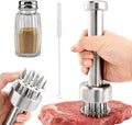 Stainless Steel Meat Tenderizer Tool, 21 Sharp Needles for Steak, Beef | Chicken Meat Tenderizer with Cleaning Brush and Seasoning Jars, Tenderizing for Chicken, Pork, Barbecue, Marinating Prep Tool