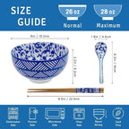 28Oz Ceramic Ramen Noodle Pho Bowl Set with Chopstick&Spoon&Gift box | Lead & Cd Free, Food Safe, Microwave/Oven/Dishwasher Safe, Matching pattern set, foam packed, ideal all-occasion gift