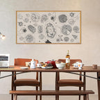 Vintage Food and Drink Framed Canvas Wall Art Set,Retro Sketch Pizza Cheers Wall Decor,Thanksgiving Dinner Turkey Artwork,Black and white Art Prints for Kitchen,Dining Room,Gatherings Decor-20"x40"