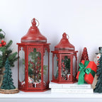 NEEDOMO Christmas Decorations Set of 2, 22''/15'' Christmas Lantern with Glass Panels for Home Decor, Decorative Hanging Lantern Indoor Outdoor for Xmas Table Centerpieces, Porch, Patio(Red)