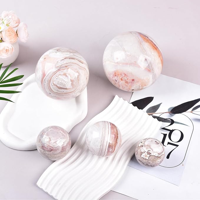 JIC Gem Extra Large Pink Agate Crystal Sphere,Decorative Crystal Ball Pink Gemstone Sphere for Meditation,Office Table Decorations 100-110mm