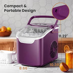 Countertop Portable Ice Maker Machine with Handle, 8 Bullet-Shaped Ice Cubes Ready in 6 Mins, 26Lbs/24H, Self-Cleaning Function with Ice Scoop and Basket for Home/Kitchen/Party (Purple)