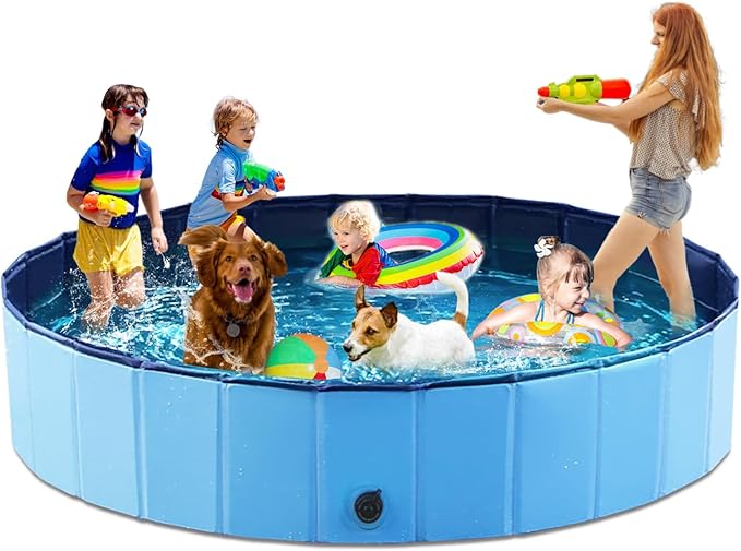 Jasonwell Foldable Dog Pool Collapsible Hard Plastic Dog Swimming Pool Portable Kiddie Pool Pet Pool Doggie Wading Pool Bath Tub for Puppy Small Medium Large Dogs Cats and Kids 97"