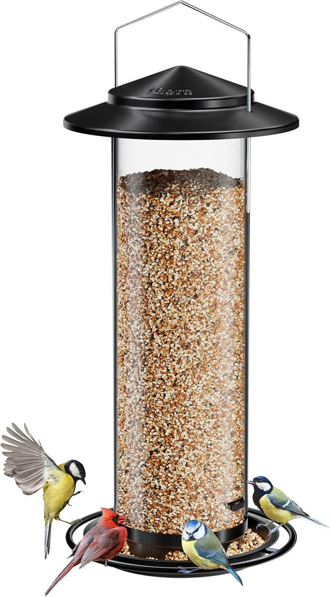 iBorn Metal Bird Feeder for Outside Hanging,Wild Bird Feeders for Cardinal,18cm Large Roof&Green,42CM Long,4.5lb High-Capacity(Seed is not Included)