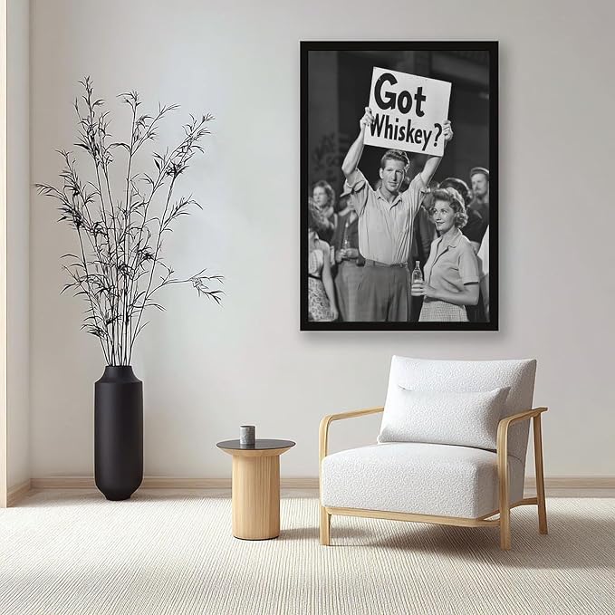 UXCBIA Got Whiskey, Black And White, Alcohol Speakeasy Poster, Prohibition, Protest Art Canvas Poster Bedroom Decor Sports Landscape Office Room Decor Gift Black Frame 08x12in(20x30cm)
