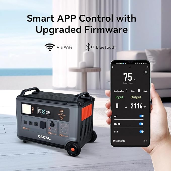OSCAL 6000W Solar Generator Promax6000 with 2x400W Solar Panel,120V/240V Dual Voltage Portable Power Station,3600WH Lifepo4 Battery 14 Outlets,2200W 1.96H Fast Charge,for Home Backup,RV.