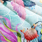 Datura home Kids Comforter Set Mermaid Scale Turtle Printed Pattern Bedding Set with 1 Comforter and 2 Pillowcases for Girls Boys Bedroom All Season(Turtle Queen)