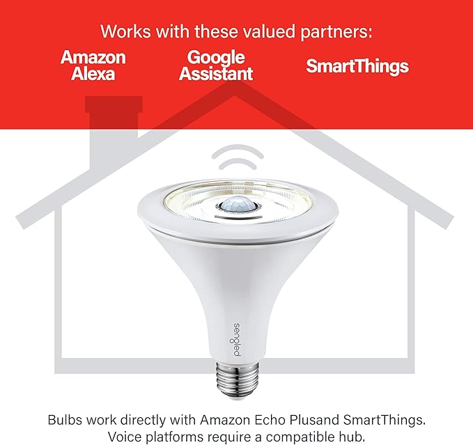 Sengled Smart Flood Light Bulbs work with SmartThings Hub, Echo 4th, Echo Plus, Alexa, Google, Zigbee Hub Required, PAR38 Led Bulb Motion Sensor Light Outdoor, Dusk to Dawn, 3000K, 1200LM, 1 Pack